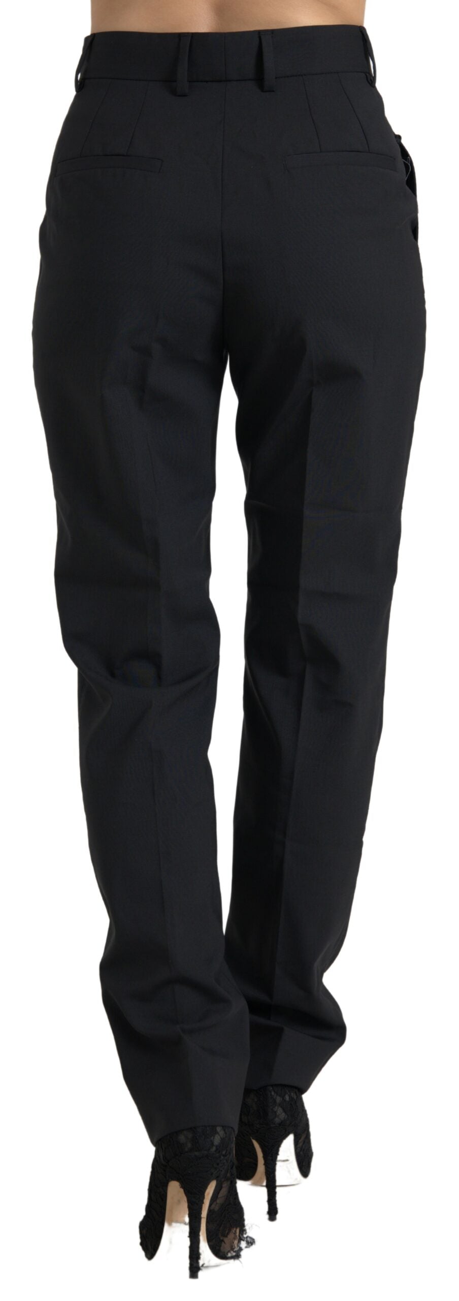 Dolce & Gabbana Black Wool High Waist Tapered Pants