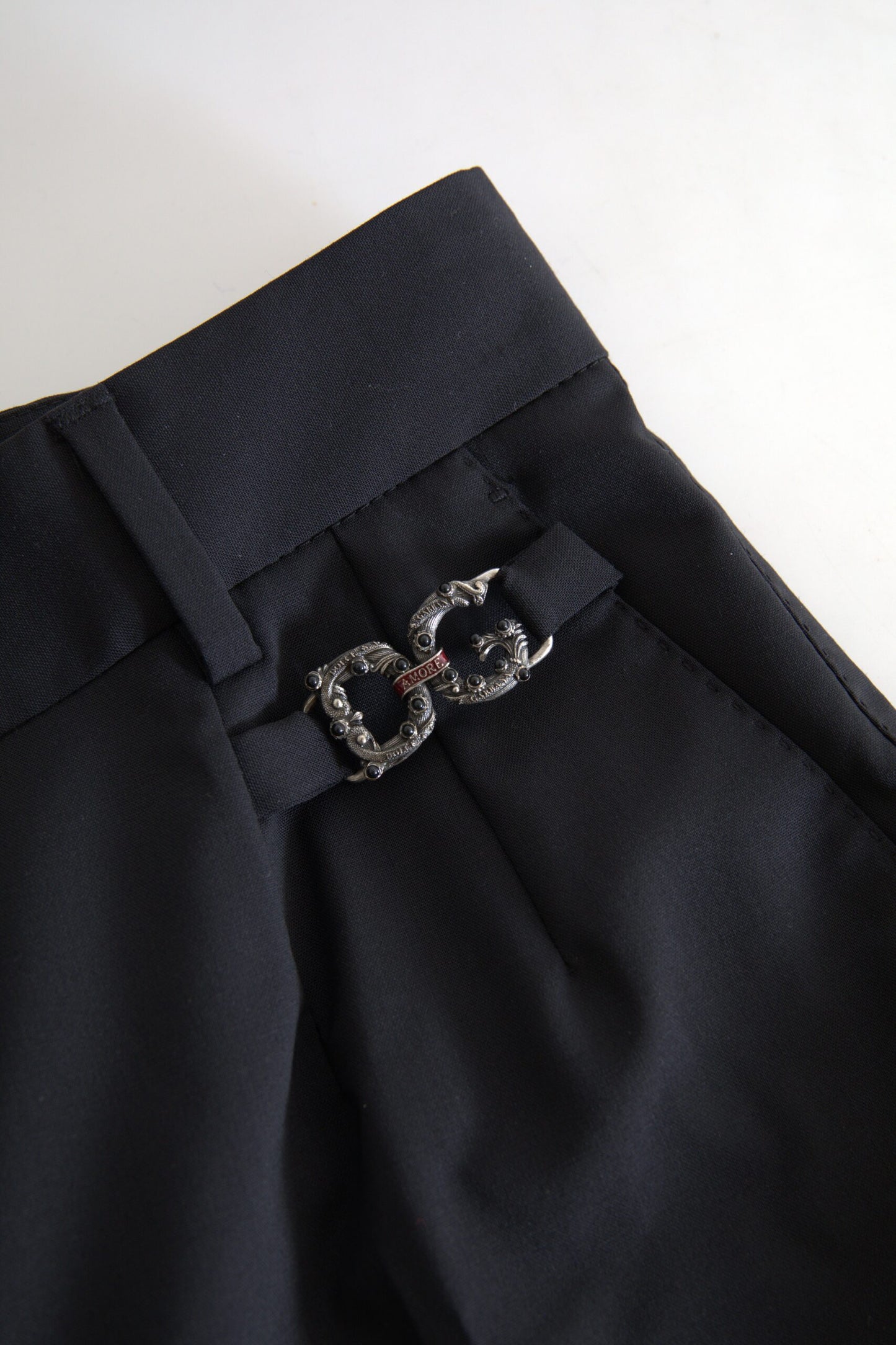 Dolce & Gabbana Black Wool High Waist Tapered Pants