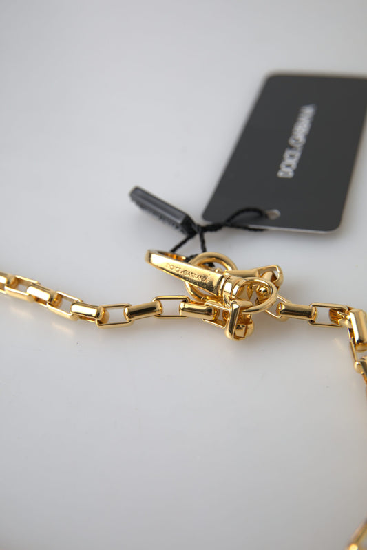 Dolce & Gabbana Gold Tone Brass Chain Link DG Logo Pendant Necklace