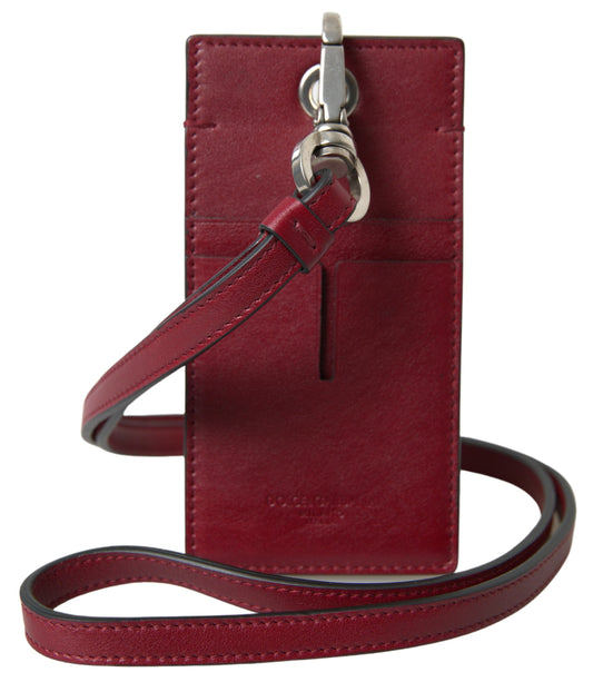 Dolce & Gabbana Red Leather Lanyard Logo Slim Card Holder Men Wallet