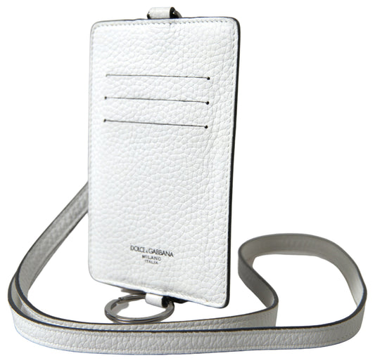 Dolce & Gabbana White Leather Lanyard Logo Card Holder Men Wallet