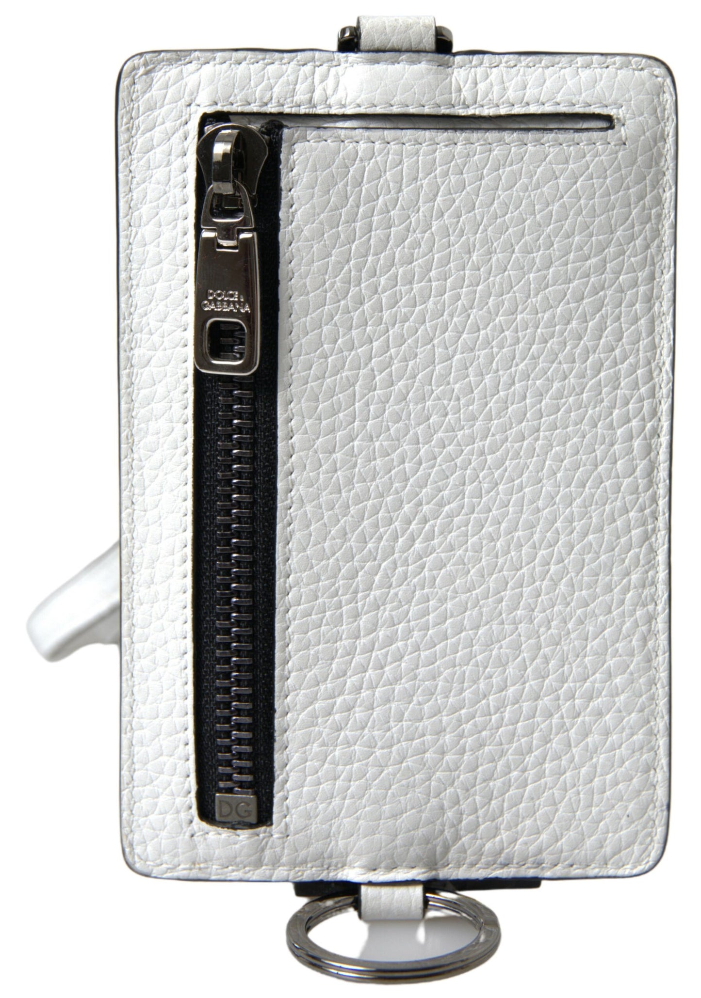 Dolce & Gabbana White Leather Lanyard Logo Card Holder Men Wallet