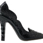 Dolce & Gabbana Black CINDERELLA Floral Crystal Heels Shoes