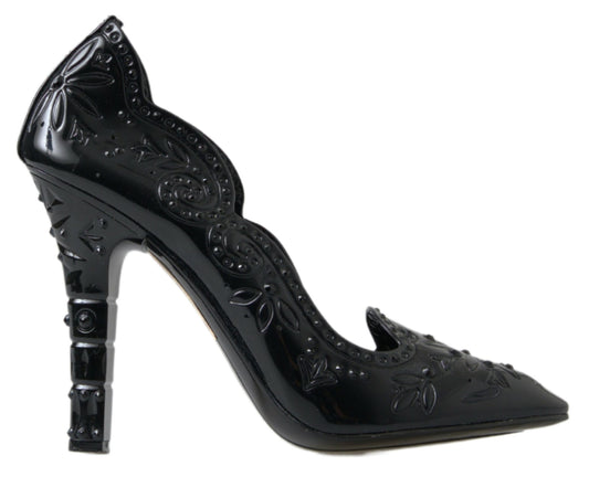 Dolce & Gabbana Black CINDERELLA Floral Crystal Heels Shoes