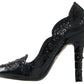 Dolce & Gabbana Black CINDERELLA Floral Crystal Heels Shoes