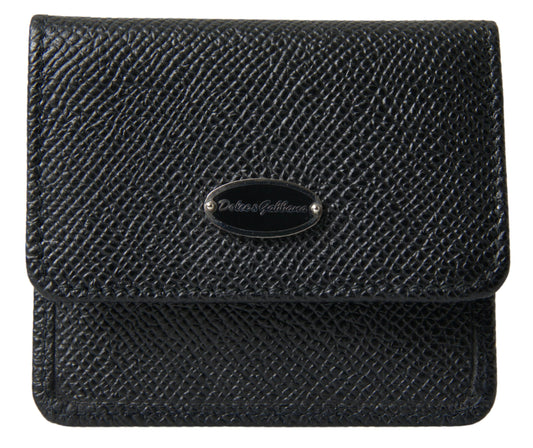 Dolce & Gabbana Black Textured Leather Bifold Logo Coin Purse Wallet