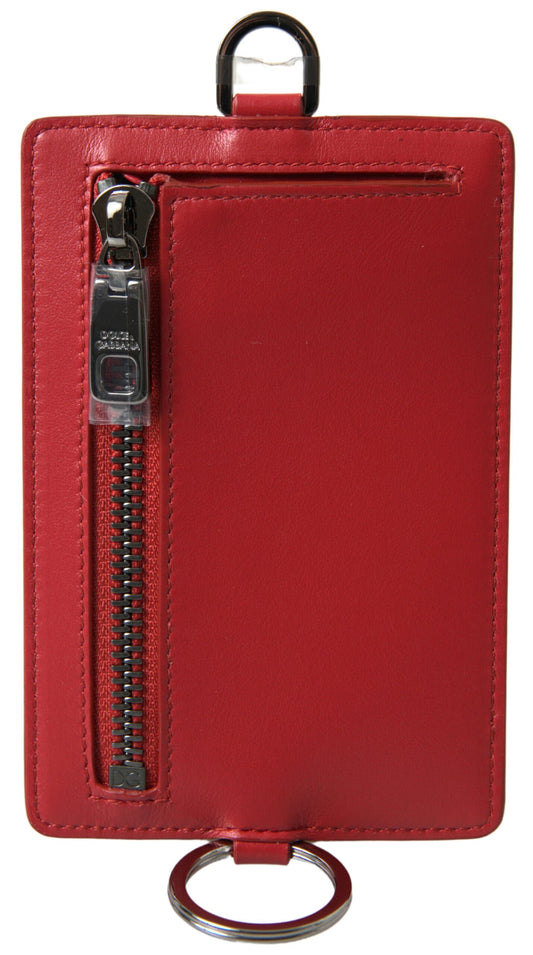 Dolce & Gabbana Red Leather Lanyard Logo Card Holder Men Wallet