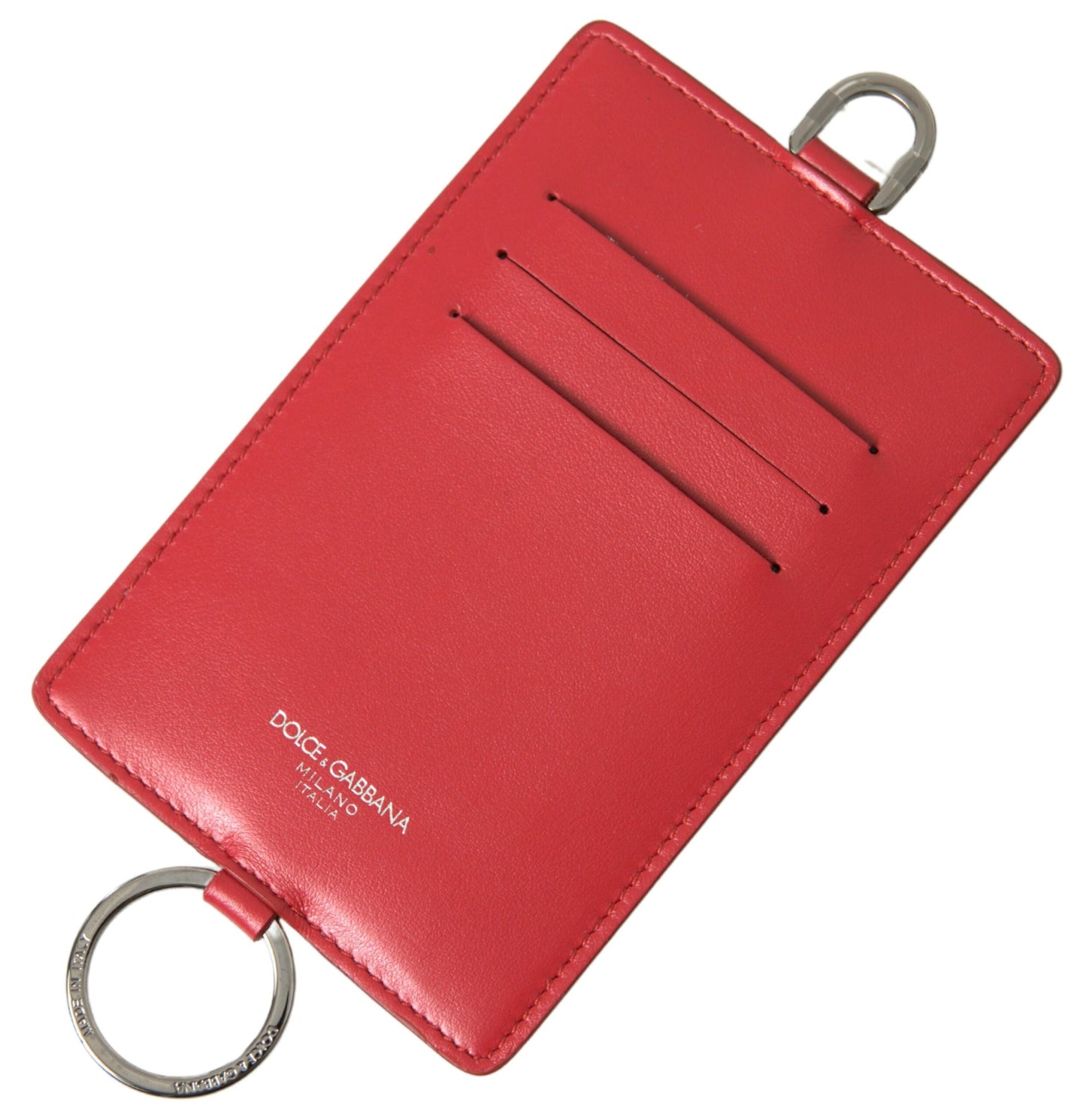 Dolce & Gabbana Red Leather Lanyard Logo Card Holder Men Wallet