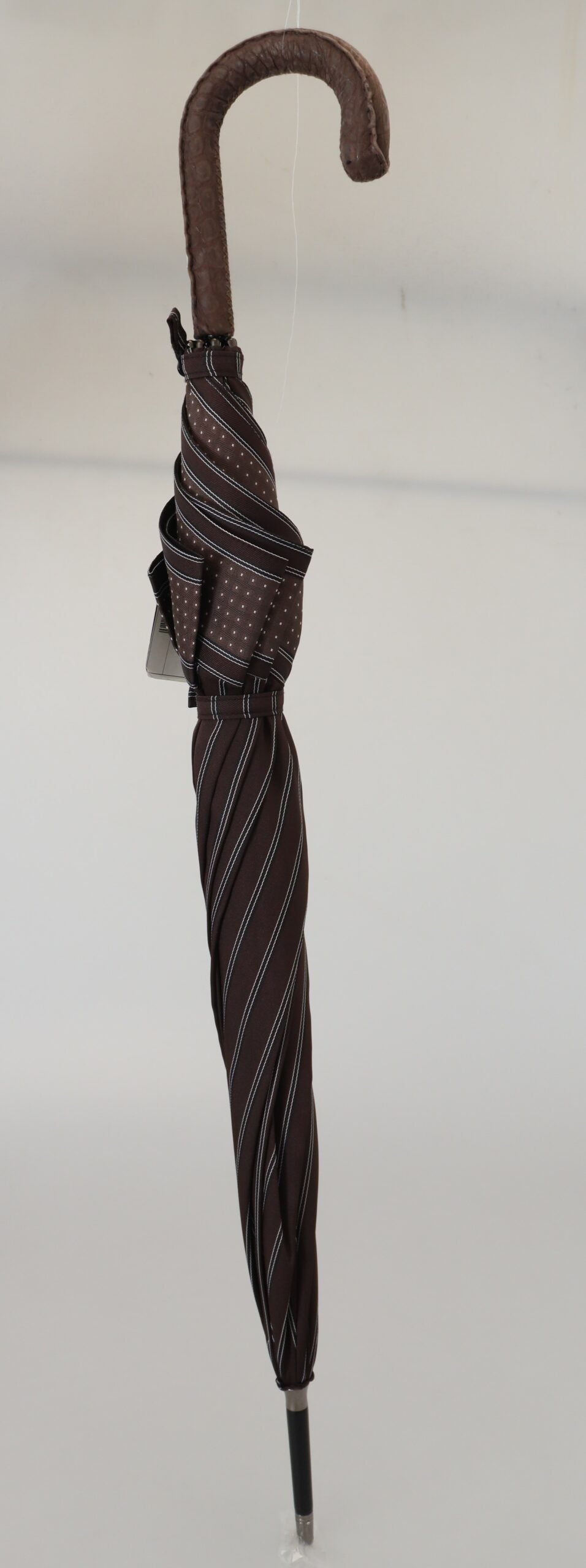 Dolce & Gabbana Brown Striped Leather Handle Collapsible Sartoria Umbrella