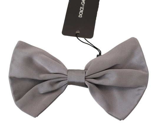 Dolce & Gabbana Bow Tie Men Silver Gray Silk Adjustable Neck Papillon