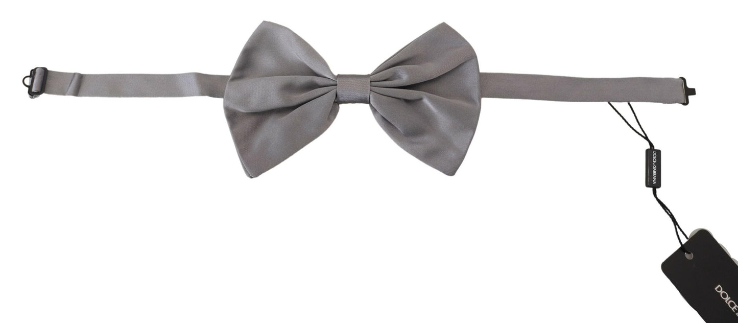 Dolce & Gabbana Bow Tie Men Silver Gray Silk Adjustable Neck Papillon