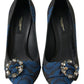 Dolce & Gabbana Blue Floral Ayers Crystal Pumps Shoes