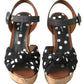 Dolce & Gabbana Black White Polka Dotted Ankle Strap Wedge Sandals