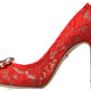 Dolce & Gabbana Red Taormina Lace Crystal Heels Pumps Shoes