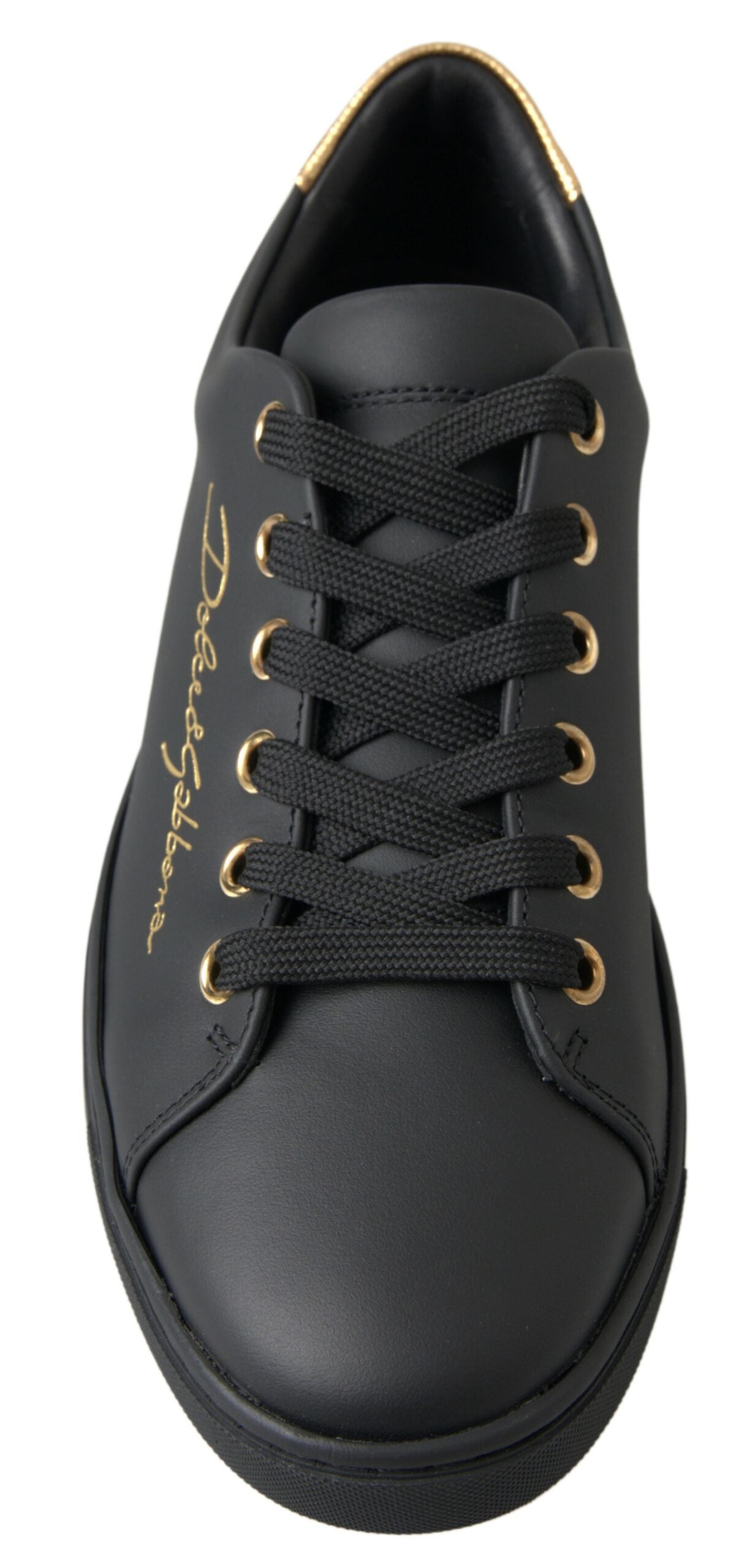 Dolce & Gabbana Black Gold Leather Classic Sneakers Shoes