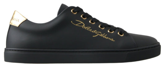 Dolce & Gabbana Black Gold Leather Classic Sneakers Shoes