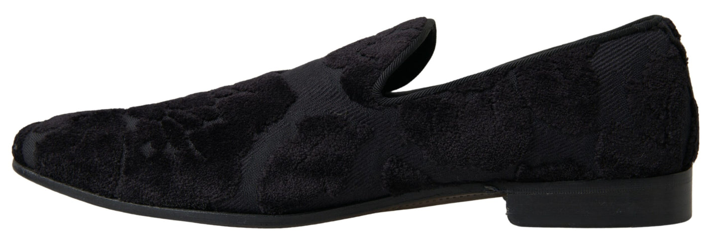 Dolce & Gabbana Black Brocade Loafers Formal Shoes