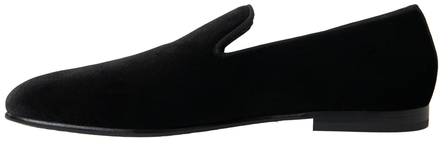 Dolce & Gabbana Black Velvet Loafers Formal Shoes