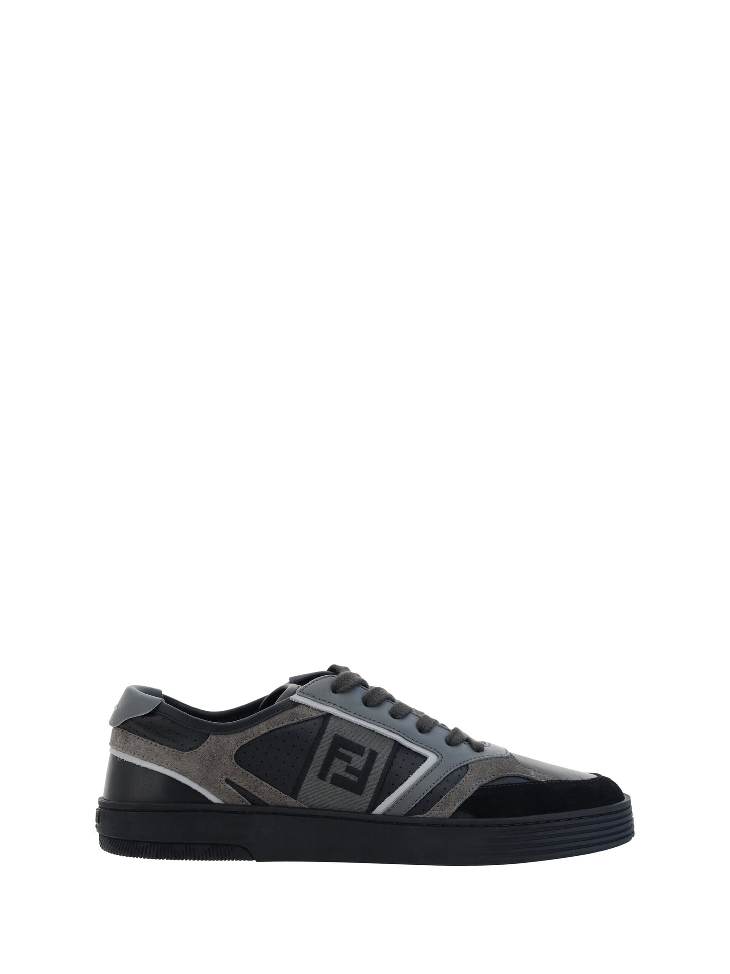 Fendi Black Grey Calf Leather Sneakers