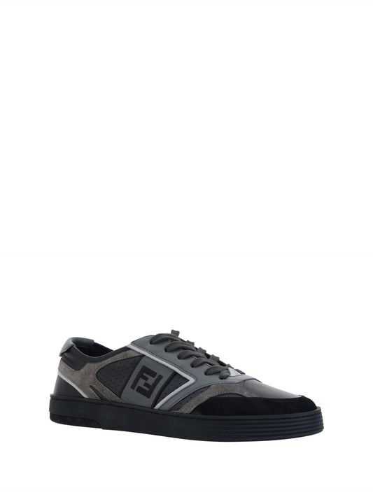 Fendi Black Grey Calf Leather Sneakers