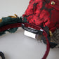 Dolce & Gabbana Red with multicolor Rose Silk Crystal Netted Logo Diadem Headband