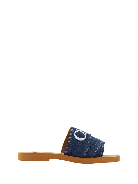 Chloé Denim Blue Woody Slides Sandals