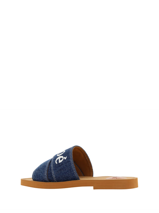 Chloé Denim Blue Woody Slides Sandals