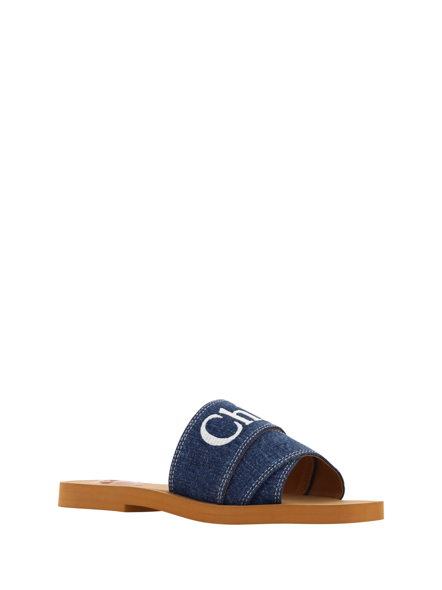 Chloé Denim Blue Woody Slides Sandals