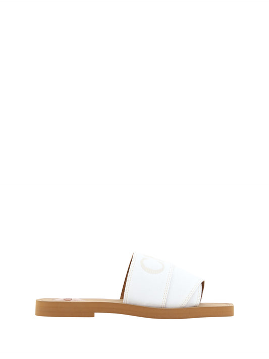 Chloé White Woody Slides Sandals