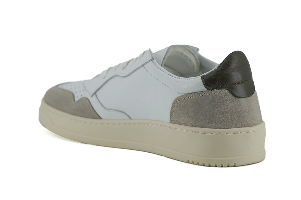 Saxone of Scotland White and Beige Leather Low Top Sneakers