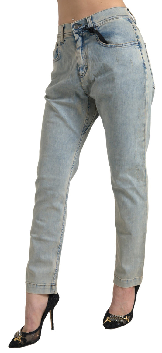 Dolce & Gabbana Blue Washed Cotton Mid Waist Skinny Jeans