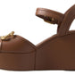 Dolce & Gabbana Brown Leather AMORE Wedge Sandals Shoes