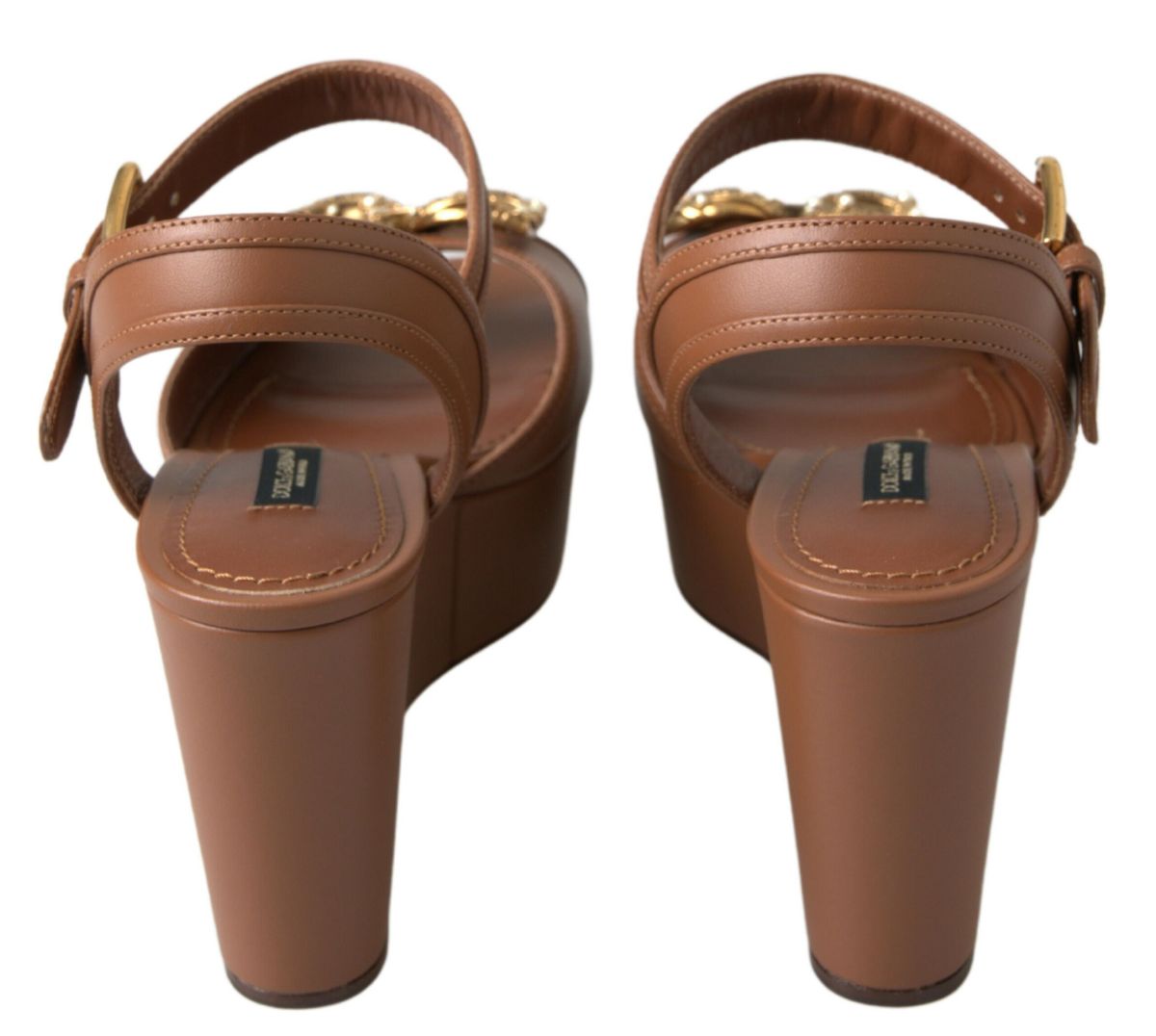 Dolce & Gabbana Brown Leather AMORE Wedge Sandals Shoes