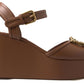 Dolce & Gabbana Brown Leather AMORE Wedge Sandals Shoes