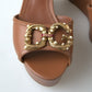 Dolce & Gabbana Brown Leather AMORE Wedge Sandals Shoes