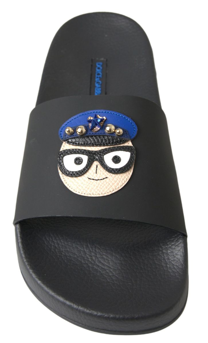 Dolce & Gabbana Black Saint Barth Slides Beach Shoes