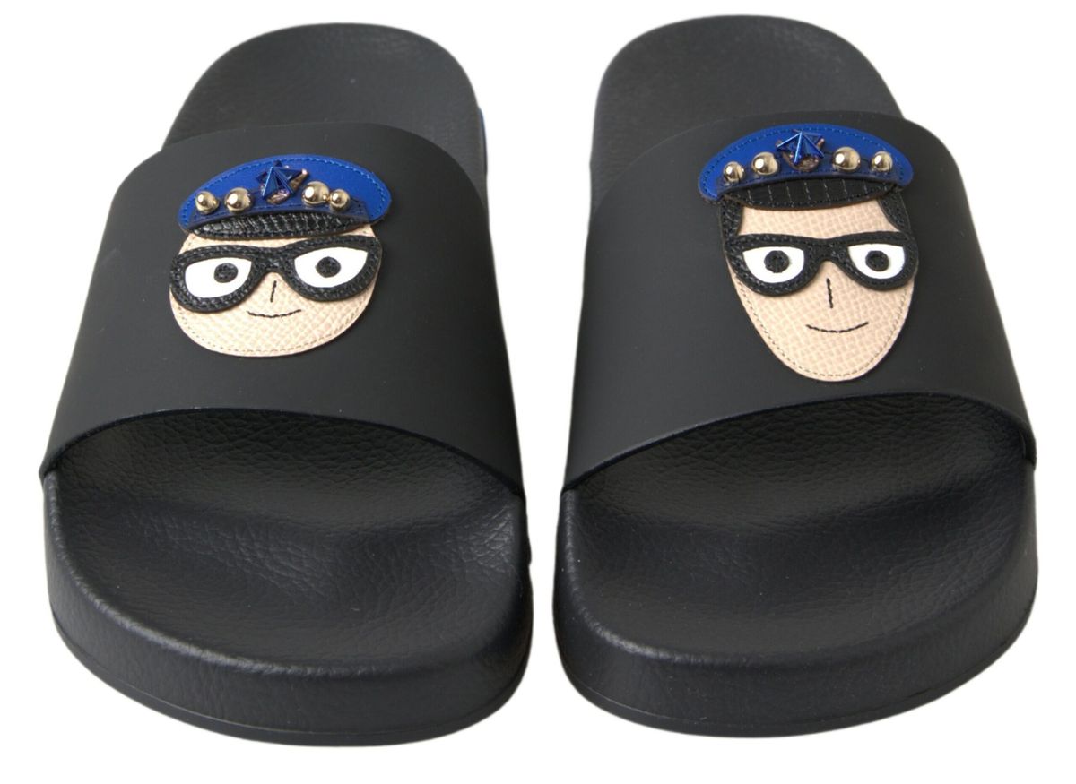 Dolce & Gabbana Black Saint Barth Slides Beach Shoes