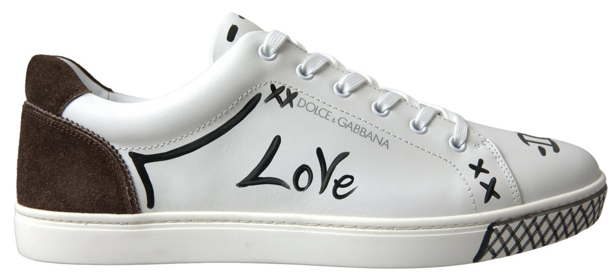 Dolce & Gabbana White Leather Brown LOVE Casual Sneakers