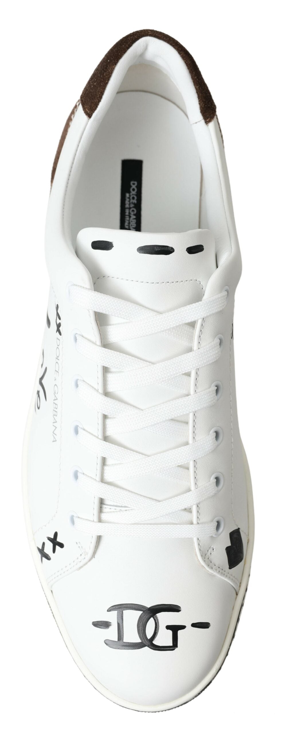 Dolce & Gabbana White Leather Brown LOVE Casual Sneakers