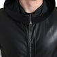 Dolce & Gabbana Black Leather Full Zip Hooded Men Jacket