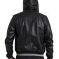 Dolce & Gabbana Black Leather Full Zip Hooded Men Jacket