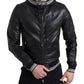 Dolce & Gabbana Black Leather Full Zip Hooded Men Jacket