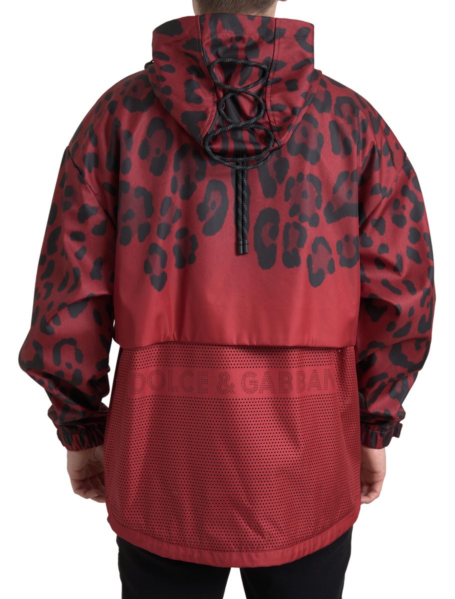 Dolce & Gabbana Red Black Leopard Hooded Rain Coat Jacket