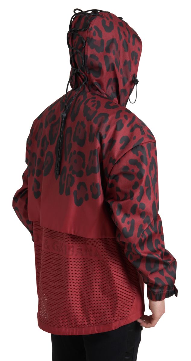 Dolce & Gabbana Red Black Leopard Hooded Rain Coat Jacket