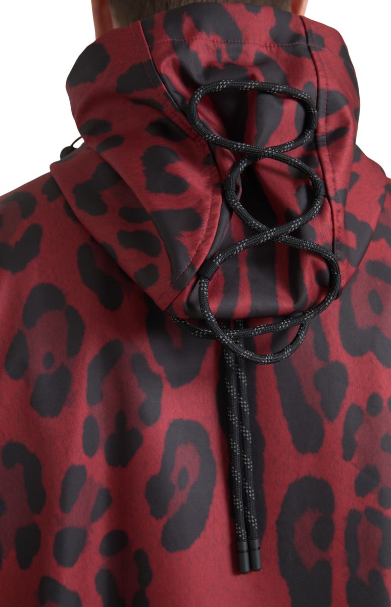 Dolce & Gabbana Red Black Leopard Hooded Rain Coat Jacket