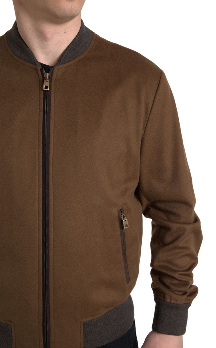 Dolce & Gabbana Brown Cashmere Zip Bomber Jacket