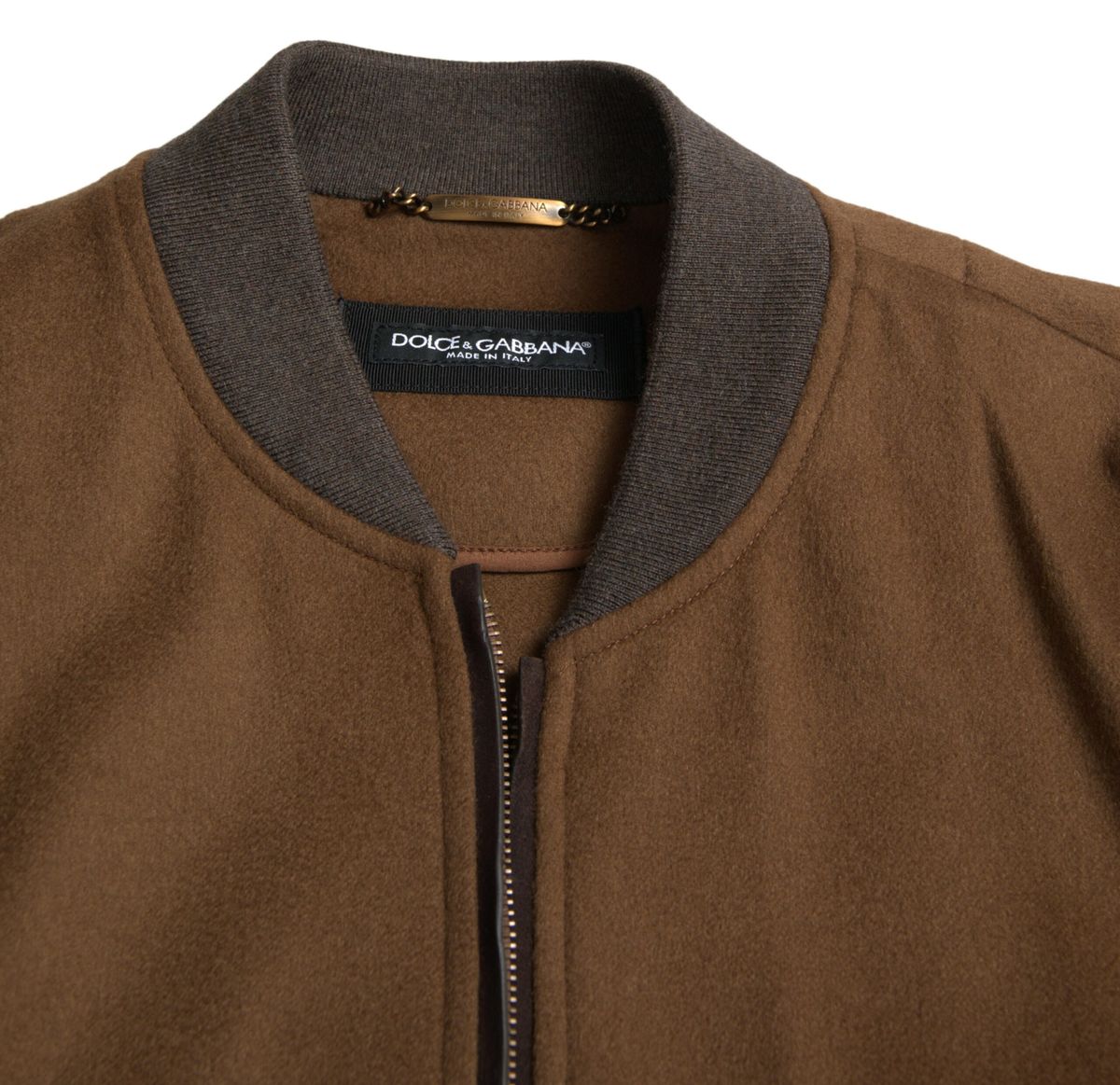 Dolce & Gabbana Brown Cashmere Zip Bomber Jacket