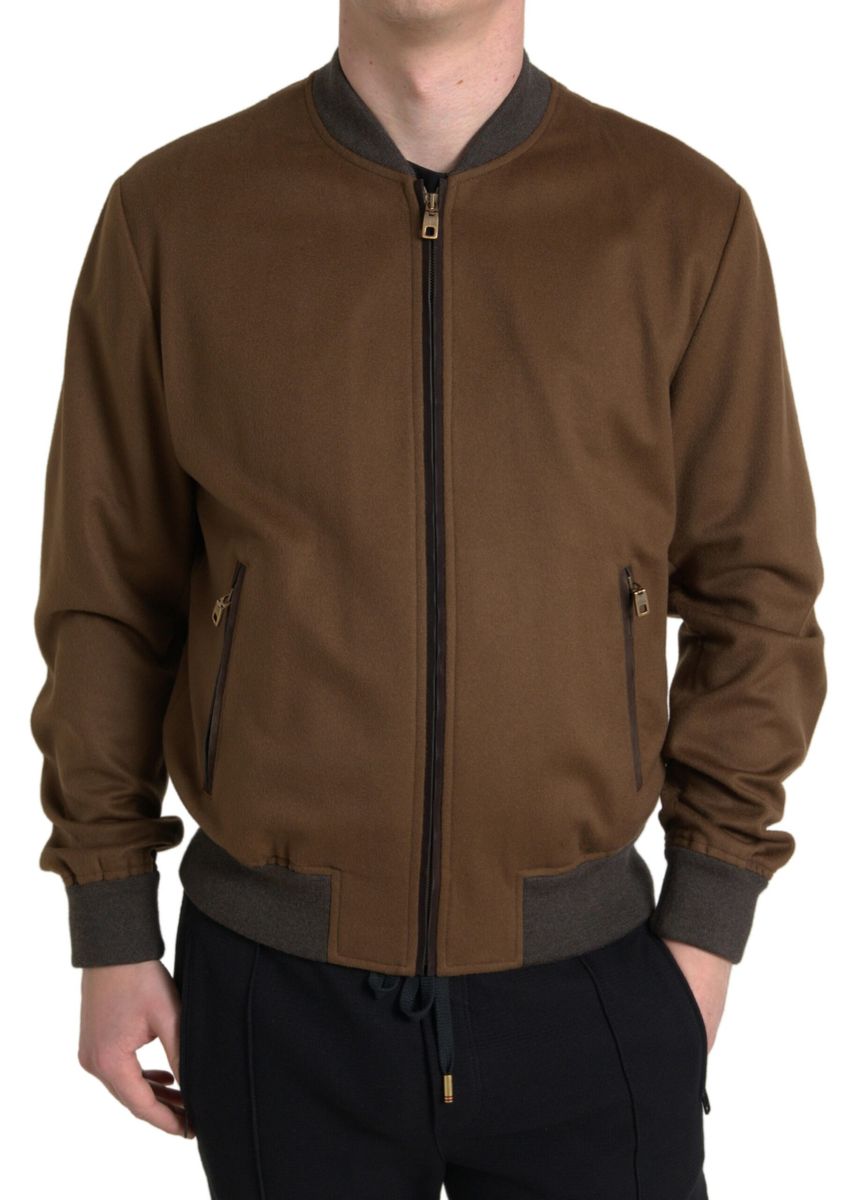 Dolce & Gabbana Brown Cashmere Zip Bomber Jacket