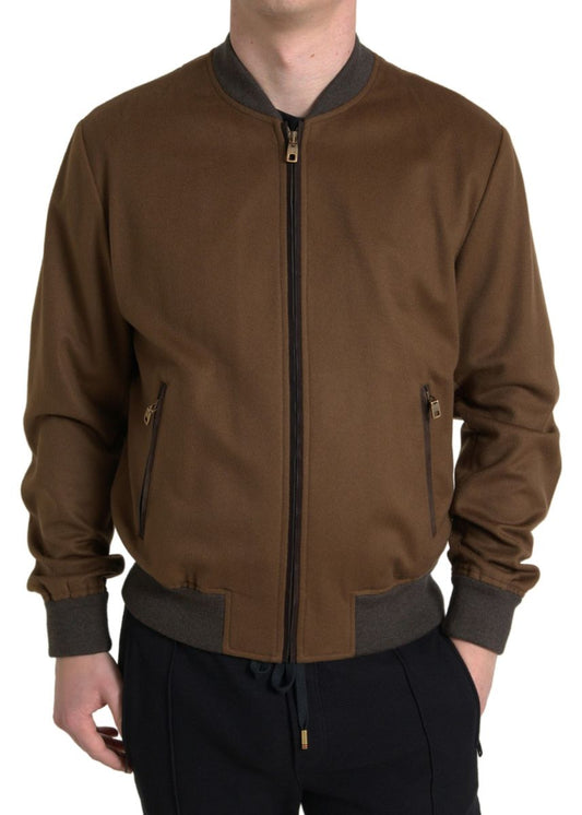 Dolce & Gabbana Brown Cashmere Zip Bomber Jacket