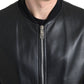 Dolce & Gabbana Black Leather Zip Bomber Jacket